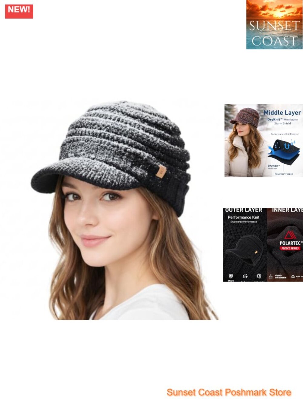 Waterproof Fleece Lined Beanie with Visor Women's Winter Hat